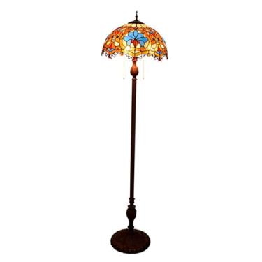 Imagem de Luminária de chão Tiffany vintage de 40 cm (16") - 3 lâmpadas, cúpula de vitral feita à mão, base de ferro antiga, ideal para sala de estar, quarto, restaurante, bar, clube, luz de leitura a
