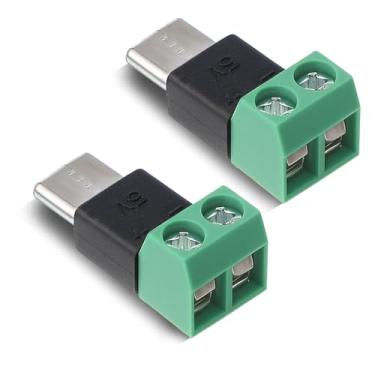 Imagem de Pacote com 2 adaptadores de terminal de parafuso tipo C macho para 2 pinos, conector sem solda para carregamento USB 2.0 C macho conector adaptador 5V adaptadores de bloco terminal de parafuso para