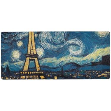 Imagem de Joitme Toalha Paris Eiffel Starry Night Desk Pad antiderrapante, mousepads, tapete de mesa grande, 80 x 30 cm
