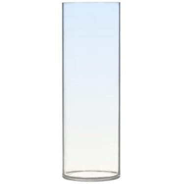Imagem de Elegante vaso cilíndrico azul floral branco gradiente para mesa vaso redondo de plástico decorativo fofo personalizado floral moderno decoração de quarto, 30 cm x 9,9 cm