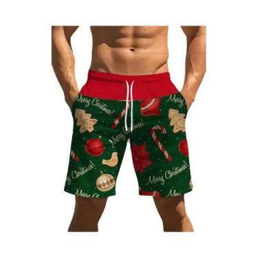 Imagem de Shorts De Natação Masculinos Com Estampa De Floco De Neve Vermelho E B