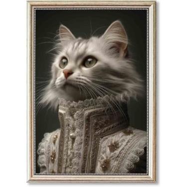 Imagem de Mostemauo Retrato de animal vintage arte de parede arte de gato aristocrático arte animal renascentista decoração sala de estar 40,6 x 61 cm sem moldura