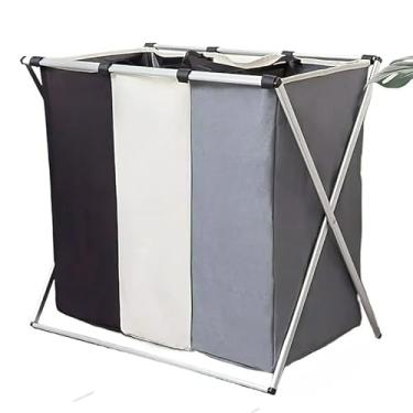 Imagem de Cesto Roupa Suja cesto de roupa suja moderno Dobravel 3 Compartimentos Organizador Grande(3 Divisório)