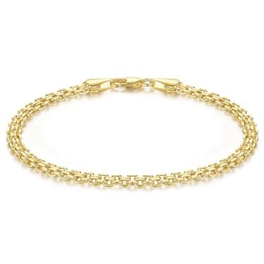 Imagem de LOKFAM Pulseiras de ouro 14K para mulheres, pulseira masculina, corrente de ouro 14K, corrente de elos cubanos, pulseiras empilháveis para mulheres de 16,5 a 23 cm, 6.5-9in, Ouro 14K, Sem Pedra