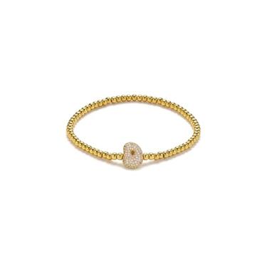 Imagem de ZKJTEARY Pulseiras femininas com inicial bolha banhadas a ouro 18 quilates com letras de balão alfabeto A-Z com contas elásticas joias iniciais para mãe, namorada, filha, One Size, Aço inoxidável, Sem