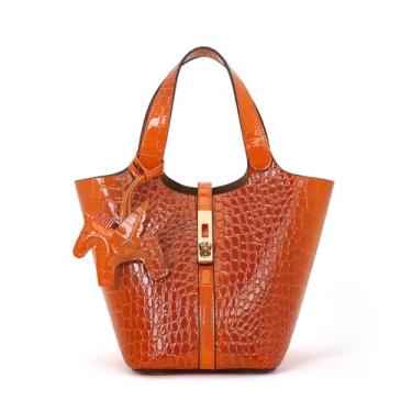 Imagem de Kadynow Bolsa feminina de couro vegano, bolsa de ombro com alça superior e bolsa pequena removível, B43-laranja