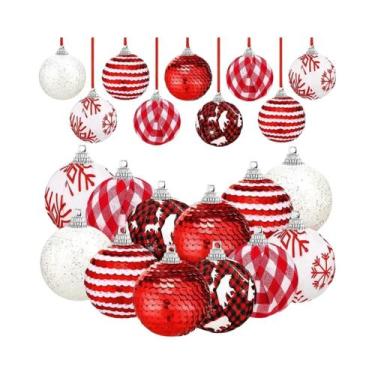 Imagem de Enfeites De Natal Em Forma De Bola De Glitter Com Estampa De Xadrez Rú