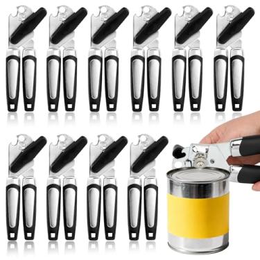 Imagem de 10 peças de abridores de latas manuais de aço inoxidável resistente com lâmina afiada, borda lisa, abridor de lata multifuncional e abridor de garrafas, abridores portáteis com botão de giro grande