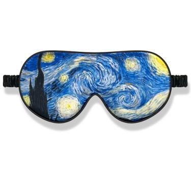 Imagem de 1 máscara para os olhos de seda para dormir com alça elástica/faixa de cabeça máscara artística para os olhos zero pressão nas pálpebras e cílios para dormir à noite, viagens, soneca (Van Gogh The