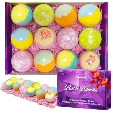 Imagem de Conjunto de bombas de banho para mulheres relaxantes para presente – 12 peças volume 2GG tamanho grande, Fizzies rico em óleos essenciais, manteiga de karité, sal do mar para bolhas SPA, presente para o dia das mães, Natal, meninas, aniversário