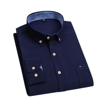 Imagem de Camisa Masculina De Manga Longa Oxford Em Algodão Xadrez Casual De Neg
