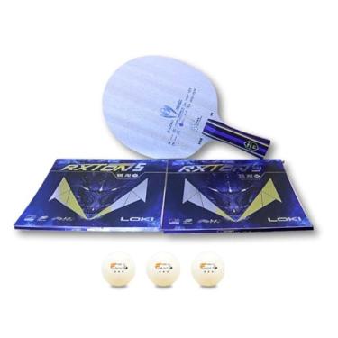 Imagem de Raquete de Tênis de Mesa Profissional Loki K3 Clássica com Borrachas RXTON5, Madeira Carbonada 7 Lâminas, 3 Bolinhas 3 Estrelas FUMIHIRO, Montada e Pronta para Uso