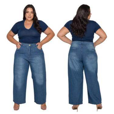 Imagem de Calça Feminina Jeans Plus Size Wide Leg Reta Confortável - Macaw, Jean