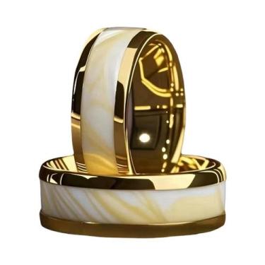 Imagem de Anel Masculino De Aço Inoxidável 8MM Com Pedra Branca, Aliança De Noiv