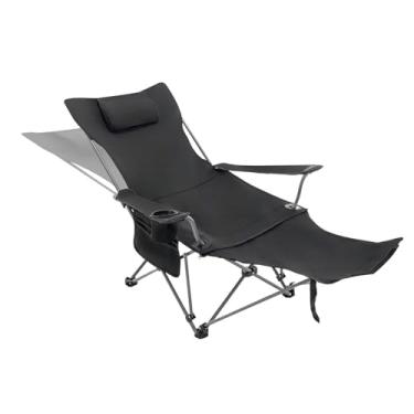 Imagem de sanheshun Cadeira de acampamento reclinável, cadeira reclinável dobrável com apoio para os pés ajustável e encosto de cabeça acolchoado - Cadeira portátil para gramado ao ar livre para pátio, praia