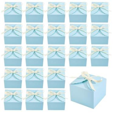 Imagem de PH PandaHall 30 peças caixa de presente de papel azul caixa de lembrancinhas de festa caixas de doces dobráveis caixas de embalagem de presente com fita para presente de aniversário, dia dos namorados