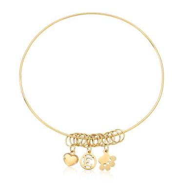 Imagem de Pulseira Argola pet dog letra coração berloque Ouro 10K - MAEHLER Arte