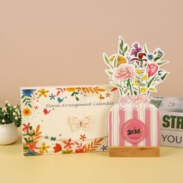 Imagem de Calendário de mesa com flores 2026, mini calendário, mesa em pé, como vaso, planejador mensal para casa, escola, escritório (1 conjunto estilo A)