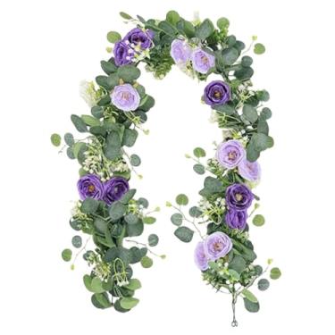 Imagem de Ｂｅｓｇａ Guirlanda de folhas artificiais, arranjos florais, lembrancinhas, acessórios para fotos, guirlanda de plantas suspensa para decoração de parede de, Roxo