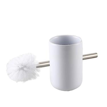 Imagem de Escova de vaso sanitário moderno criativo conjunto de suporte de escova de vaso sanitário limpeza de banheiro assento de cerâmica alça longa escova de vaso sanitário escova de vaso sanitário esfregão