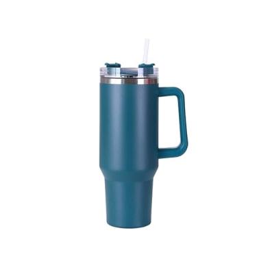 Imagem de Copo Térmico Inox 304 com Canudo e Alça | Garrafa Térmica de 1,2 Litros (1200ml) para Academia, Trabalho e Viagem(AZUL ESCURO)