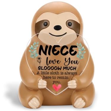 Imagem de SunyJone Presente de preguiça para sobrinha de tia tio, linda estatueta de preguiça de resina com mensagem positiva de coração, aniversário, Natal, volta às aulas, decoração de mesa de incentivo para