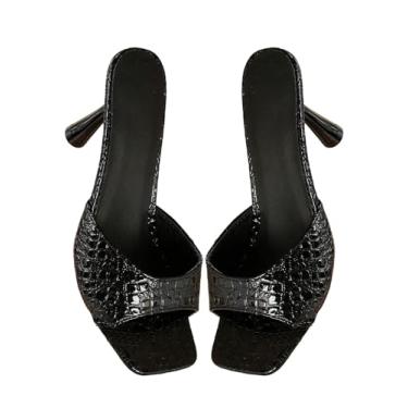 Imagem de GORGLITTER Sandálias femininas de couro PU com salto gatinho elegante, bico aberto, faixa única, na moda, 2026, Preto, 36