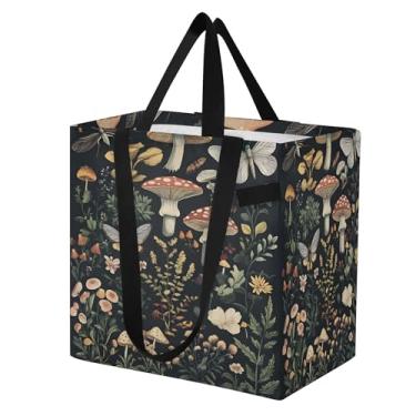 Imagem de SEHANY Sacola de compras reutilizável de cogumelo herb com alças reforçadas, bolsa de compras de lona dobrável à prova d'água de grande capacidade para viagem, cozinha, praia