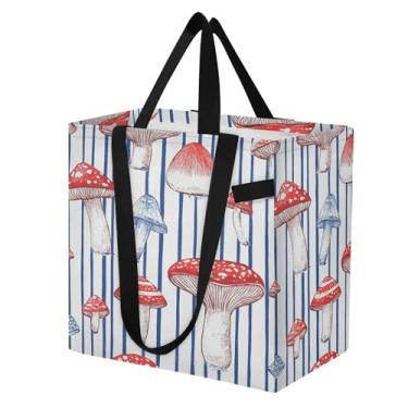 Imagem de SEHANY Sacola de compras reutilizável de cogumelo herb com alças reforçadas, bolsa de compras de lona dobrável à prova d'água de grande capacidade para viagem, cozinha, praia