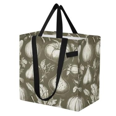 Imagem de SEHANY Sacolas de compras reutilizáveis de vegetais em aquarela com alças reforçadas, bolsa de compras de lona dobrável à prova d'água de grande capacidade para viagem, cozinha, praia