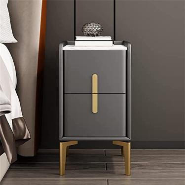 Imagem de Mesa de cabeceira de madeira preta, suporte para quarto, branco, moderno, mini armário de cabeceira com 2 gavetas, cinza, leve, luxuoso, ultra-estreito, couro italiano, armário de cabeceira 35 x 40 x