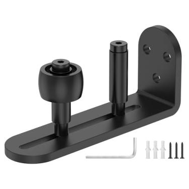 Imagem de MABCIRY Guia de piso de porta de celeiro deslizante, guia de piso inferior de porta de celeiro com rolo ajustável, montagem de guias deslizantes, design de fundo nivelado para cozinha, quarto