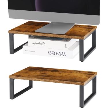 Imagem de 2 pacotes de suporte de monitor de madeira suportes de computador portátil suporte elevador vintage organizador de armazenamento de mesa prateleira para notebook PC Impressora Suportes de elevação TV Risers Organizadores de mesa de madeira Marrom