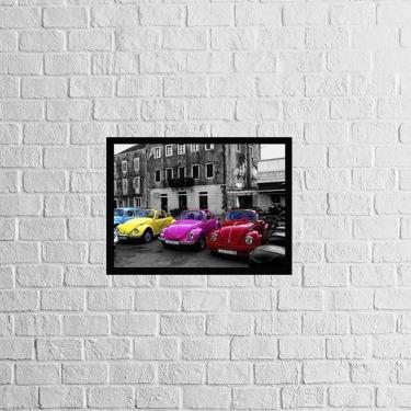 Imagem de Quadro Fotografia Carros Coloridos 45X34Cm Com Vidro Preta