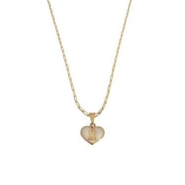 Imagem de Colar Cartier 45Cm Coração Branco Letra K Banhado Ouro 18K