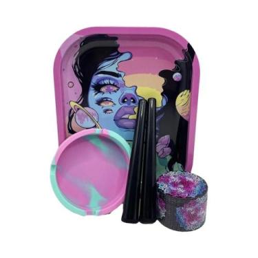 Imagem de Kit Para Fumar Cigarros: Moedor De Liga De Zinco De 4 Camadas, Bandeja