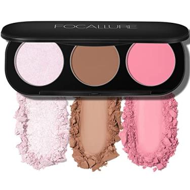 Imagem de FOCALLURE Paleta de blush e iluminador, paleta de contorno 3 em 1, pó bronzeador fosco sem crueldade, iluminador brilhante para um visual brilhante, #06