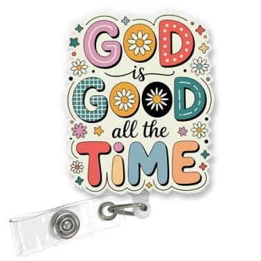 Imagem de ULTRAVUTT Carretel de crachá God is Good All The Time, porta-identidade retrátil floral cristão com clipe para enfermeira, equipe médica, professor, trabalhador de escritório