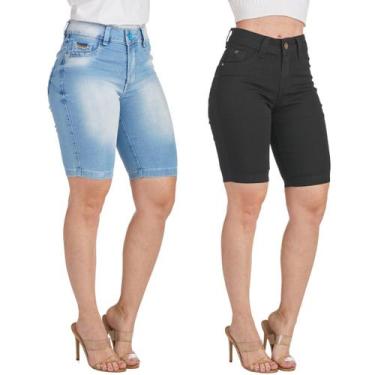 Imagem de Kit 2 Bermudas Jeans HNO Jeans Ciclista com Elastano Azul Stone e Pret