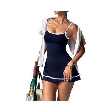 Imagem de Vestido Feminino Regata Color Block Sem Mangas, Roupa Esportiva De Tên