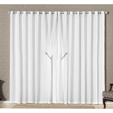 Imagem de Cortina Bélgica 2,00m x 1,70m Tecido Microfibra Com Voal Pingentes Sala - Branco