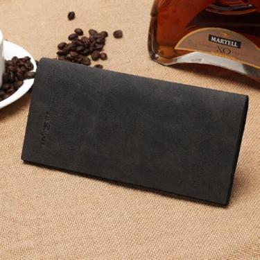 Imagem de Carteira masculina preta escura, retrô, multifuncional, moderna, com zíper, couro sintético, casual, presente ideal para homens