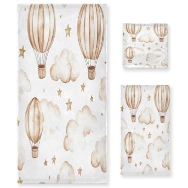 Imagem de xigua Balões de ar quente aquarela conjunto de toalhas de banheiro absorvente macio toalha de banho 3 peças toalha de mão toalhas decorativas para banheiro, academia, hotel, praia, piscina