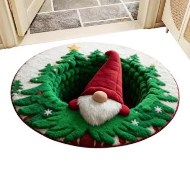 Imagem de Tapetes 3D com ilusão de ótica de Natal, tapete antiderrapante para decoração interna - Tapetes redondos de festivo - para sala de estar, sala de jantar, escritório