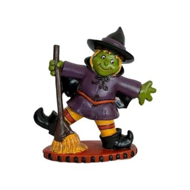 Imagem de Estatueta de bruxa de Halloween - Estatueta de bruxa de mesa com vassoura | Estátua colecionável de enfeite de exibição de mesa para entrada, armário de casa assombrada, lareira, festas, reuniões de