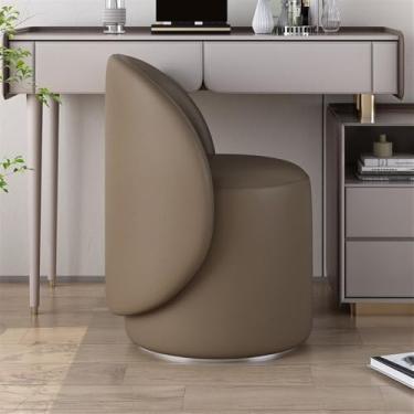 Imagem de Cadeira de couro PU - banqueta de maquiagem giratória de 360° com moldura de madeira - ideal para sala de maquiagem e área de vestir