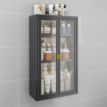 Imagem de Armário de armazenamento de banheiro montado na parede, organizador de vaso sanitário, armário de remédios para banheiros e lavanderias, branco/preto, design que economiza espaço