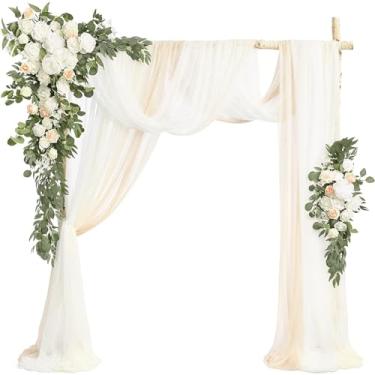 Imagem de Flores artificiais de arco de casamento - Pacote com 5 com 2 brindes de flores grandes e 3 tecidos drapeados para decoração de cerimônias e decoração de festas, perfeito para casamentos e eventos