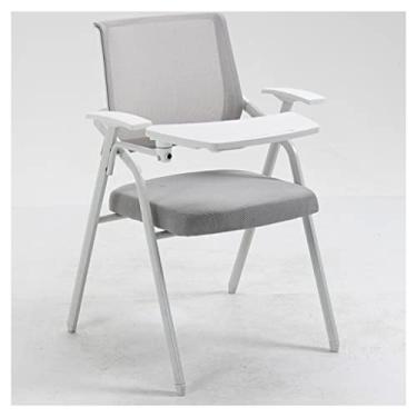 Imagem de Cadeira de escritório de malha com mesa anexada - Cadeira dobrável ergonômica para adultos, cadeira de mesa de encosto com moldura de metal para sala de reuniões, mesa de escrita, cadeira de estudante