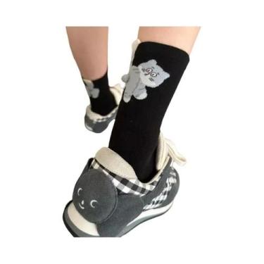 Imagem de Meias Femininas De Cano Médio Com Estampa De Gatinho Fofo, 1 Ou 3 Pare